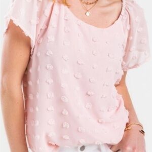 Francesca's Collections Pink Puff Sleeve Blouse